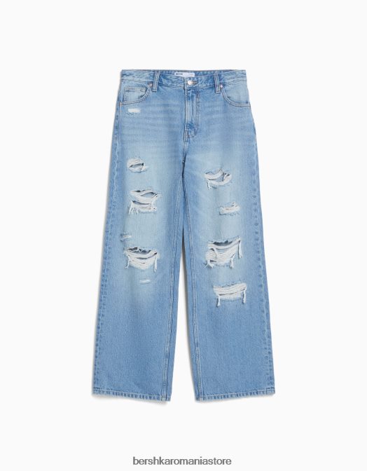 Bershka unisex blugi rupti cu picioare largi din anii \'90 albastru deschis Z86D3985 îmbrăcăminte