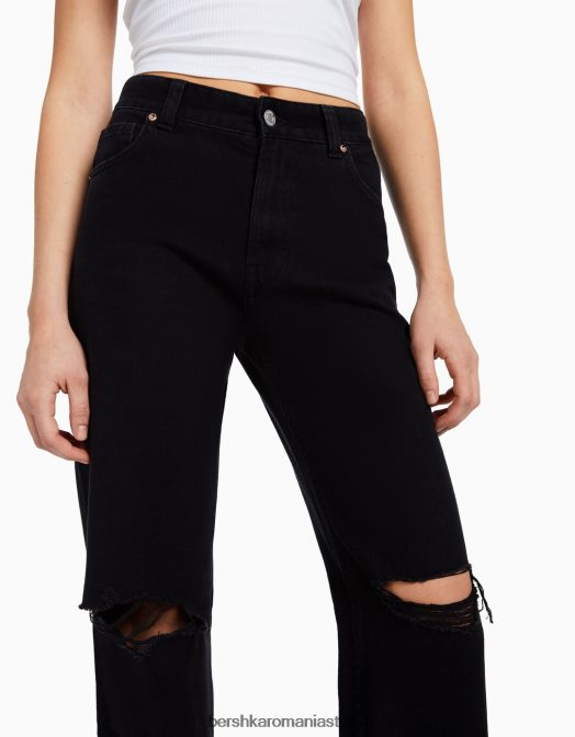 Bershka unisex blugi rupti cu picioare largi din anii \'90 negru Z86D3958 îmbrăcăminte