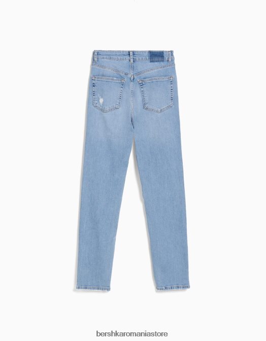 Bershka unisex blugi rupti relax fit mom fit albastru deschis Z86D3959 îmbrăcăminte