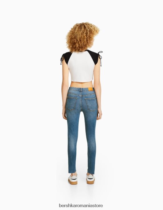 Bershka unisex blugi skinny cu talie mare albastru Z86D3967 îmbrăcăminte