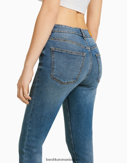 Bershka unisex blugi skinny cu talie mare albastru Z86D3967 îmbrăcăminte