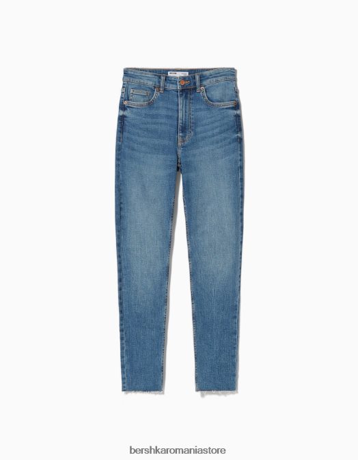 Bershka unisex blugi skinny cu talie mare albastru Z86D3967 îmbrăcăminte