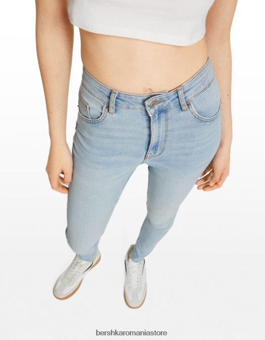 Bershka unisex blugi skinny cu talie mare albastru deschis Z86D3969 îmbrăcăminte