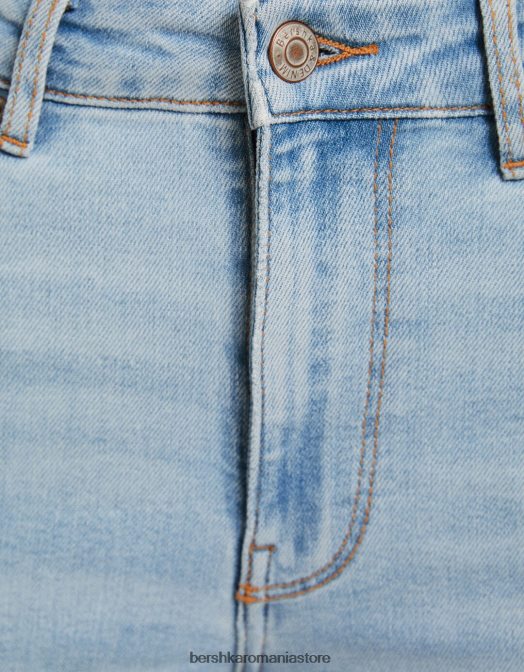 Bershka unisex blugi skinny cu talie mare albastru deschis Z86D3969 îmbrăcăminte