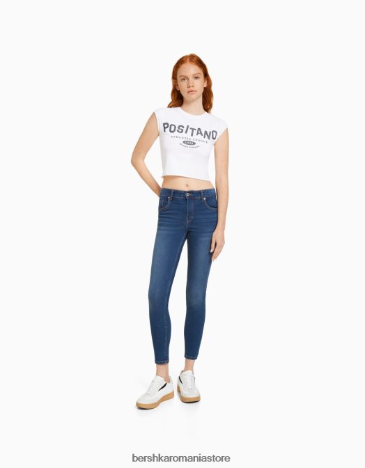 Bershka unisex blugi skinny push-up albastru Z86D3971 îmbrăcăminte
