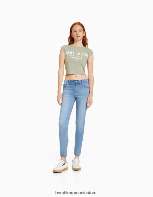 Bershka unisex blugi skinny push-up albastru deschis Z86D3970 îmbrăcăminte