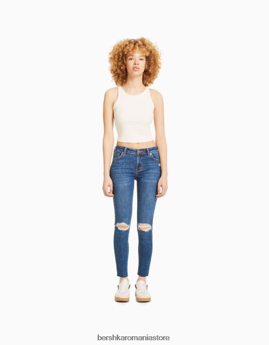 Bershka unisex blugi vintage skinny cu talie joasă albastru Z86D3974 îmbrăcăminte