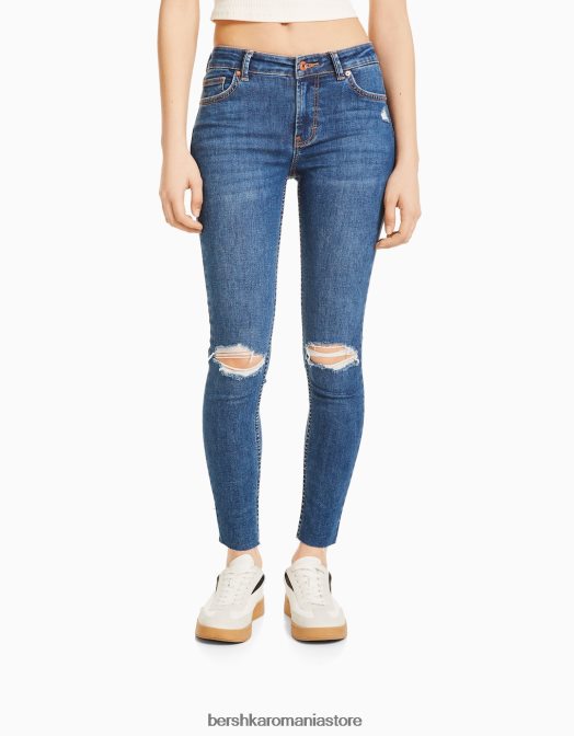 Bershka unisex blugi vintage skinny cu talie joasă albastru Z86D3974 îmbrăcăminte