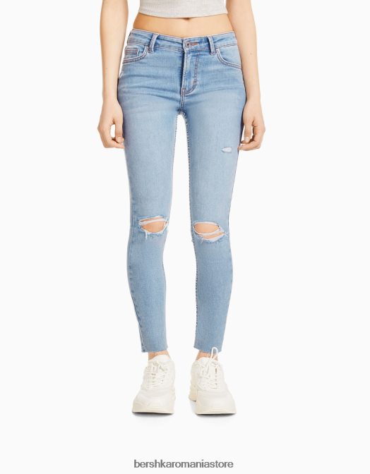 Bershka unisex blugi vintage skinny cu talie joasă albastru deschis Z86D3976 îmbrăcăminte
