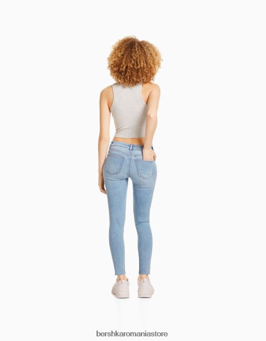 Bershka unisex blugi vintage skinny cu talie joasă albastru deschis Z86D3976 îmbrăcăminte