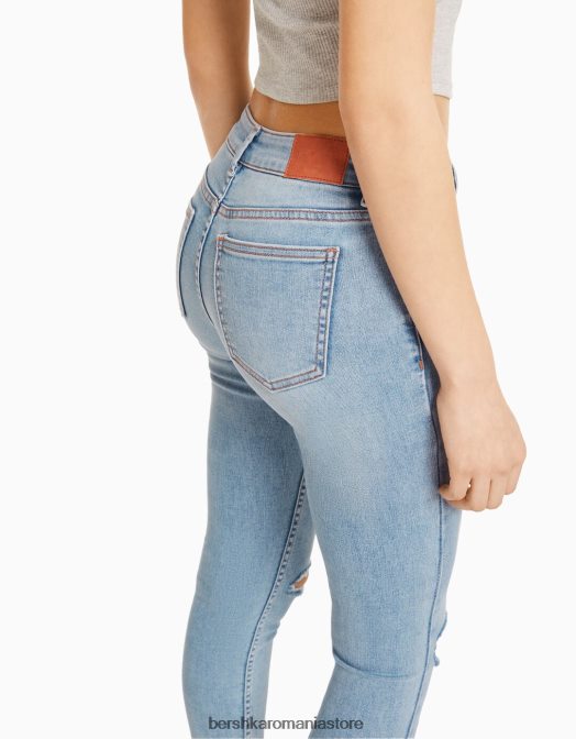 Bershka unisex blugi vintage skinny cu talie joasă albastru deschis Z86D3976 îmbrăcăminte