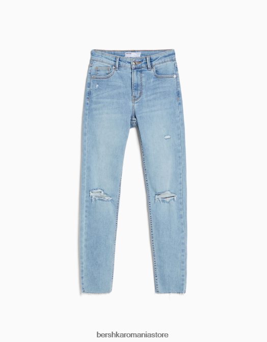 Bershka unisex blugi vintage skinny cu talie joasă albastru deschis Z86D3976 îmbrăcăminte