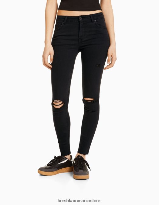 Bershka unisex blugi vintage skinny cu talie joasă negru Z86D3975 îmbrăcăminte