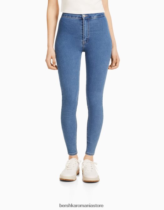 Bershka unisex jambiere din denim cu talie foarte mare albastru deschis Z86D3935 îmbrăcăminte