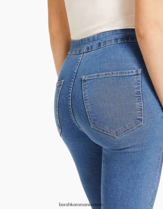 Bershka unisex jambiere din denim cu talie foarte mare albastru deschis Z86D3935 îmbrăcăminte