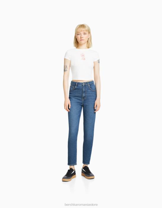 Z86D3918 unisex albastru blugi mom slim comfort fit Bershka îmbrăcăminte