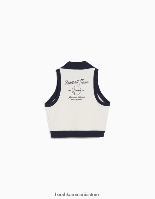 Bershka unisex Hanorac fără mâneci cu imprimeu și guler polo cremă Z86D4121 îmbrăcăminte