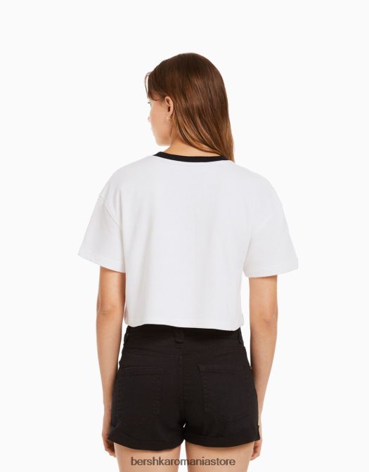 Bershka unisex hanorac decupat imprimat cu maneca scurta cremă Z86D4136 îmbrăcăminte