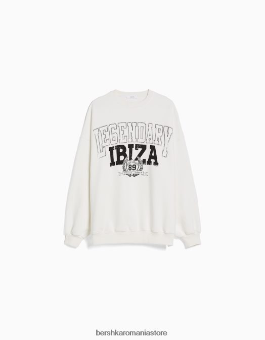 Bershka unisex hanorac imprimat cu maneca lunga cremă Z86D4128 îmbrăcăminte
