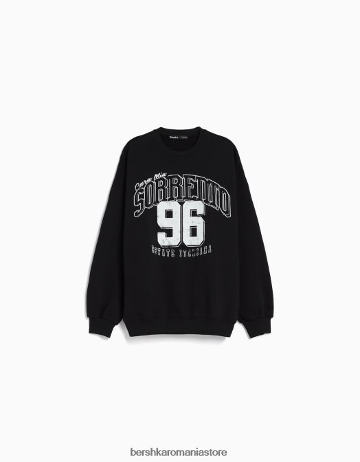 Bershka unisex hanorac imprimat cu maneca lunga negru Z86D4130 îmbrăcăminte