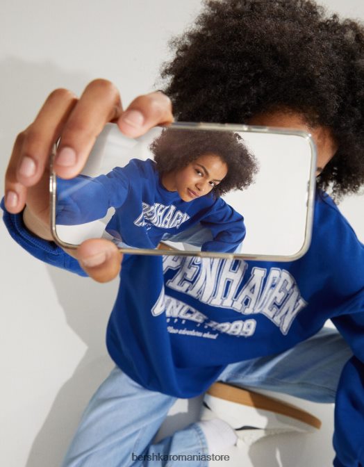 Bershka unisex hanorac oversize imprimat albastru Z86D4115 îmbrăcăminte