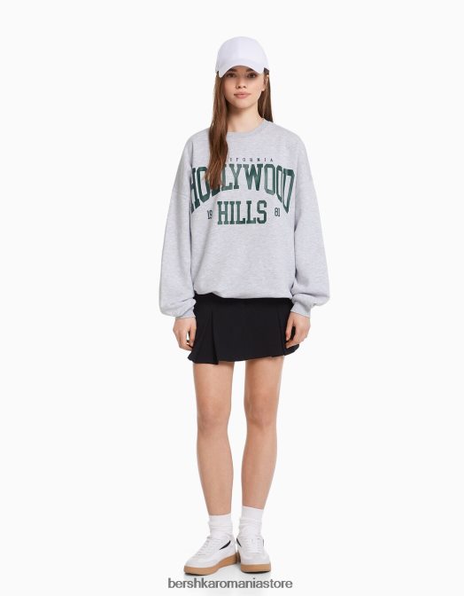 Bershka unisex hanorac oversize imprimat gri Z86D4137 îmbrăcăminte