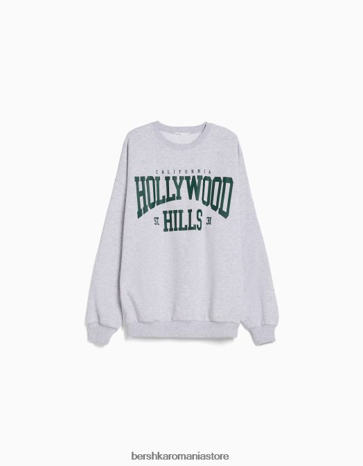 Bershka unisex hanorac oversize imprimat gri Z86D4137 îmbrăcăminte