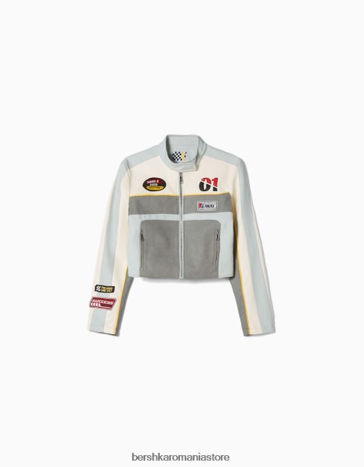 Bershka unisex geaca de curse din imitatie de piele gri Z86D4155 îmbrăcăminte