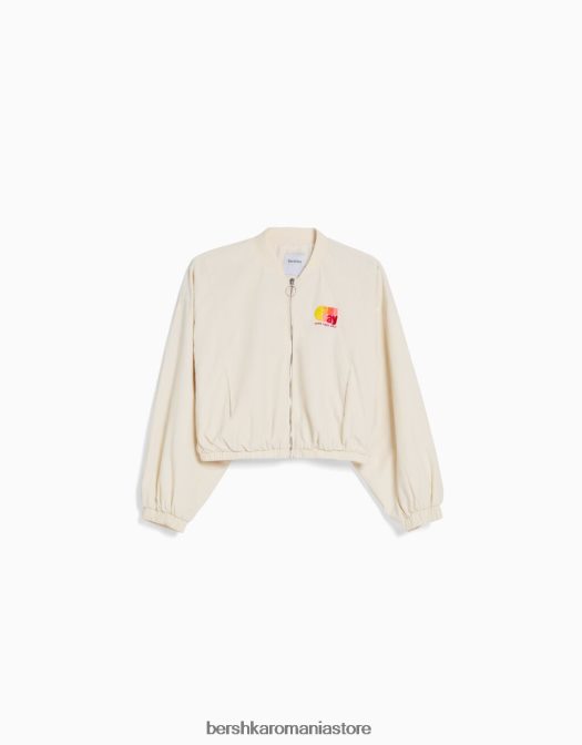 Bershka unisex geaca din nailon brodata cremă Z86D4161 îmbrăcăminte