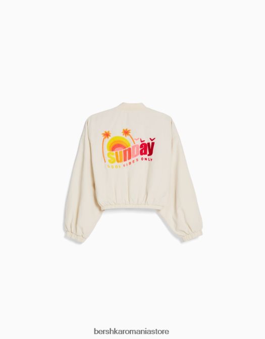 Bershka unisex geaca din nailon brodata cremă Z86D4161 îmbrăcăminte