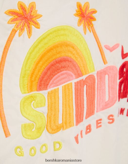 Bershka unisex geaca din nailon brodata cremă Z86D4161 îmbrăcăminte