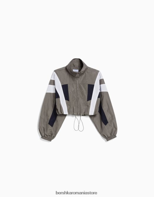 Bershka unisex jachetă decupată din nylon color block gri Z86D4149 îmbrăcăminte