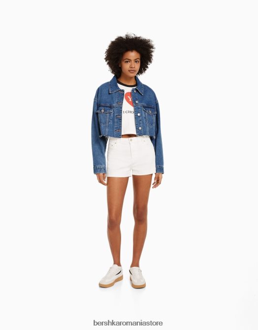 Bershka unisex jachetă denim decupată albastru Z86D4152 îmbrăcăminte