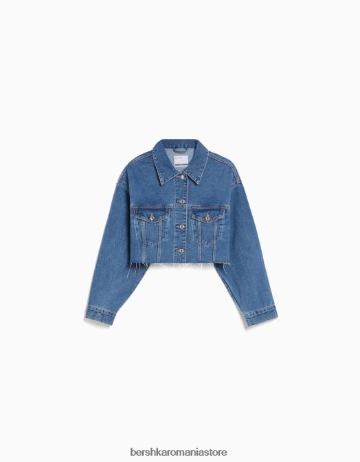 Bershka unisex jachetă denim decupată albastru Z86D4152 îmbrăcăminte