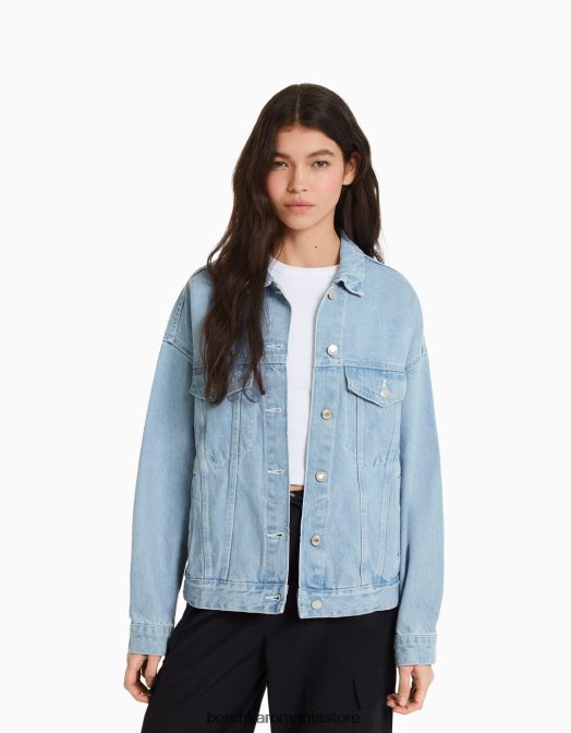 Bershka unisex jachetă din denim supradimensionată albastru deschis Z86D4159 îmbrăcăminte