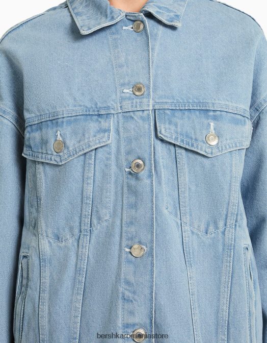 Bershka unisex jachetă din denim supradimensionată albastru deschis Z86D4159 îmbrăcăminte