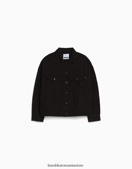 Bershka unisex jachetă din denim supradimensionată negru Z86D4160 îmbrăcăminte
