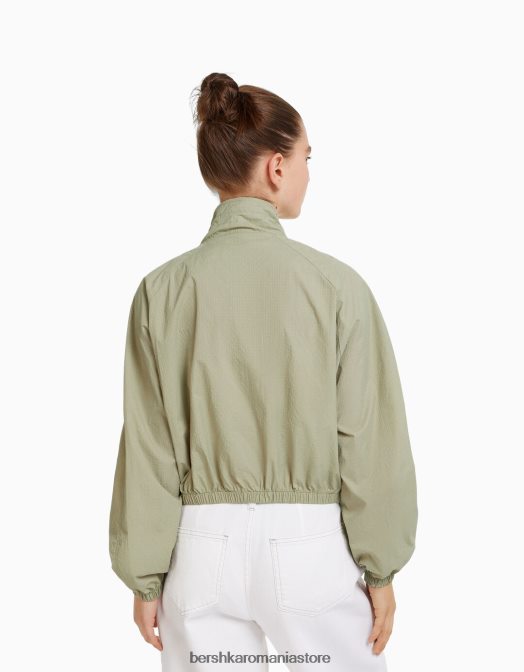 Bershka unisex jachetă texturată decupată din nailon ripstop kaki Z86D4157 îmbrăcăminte