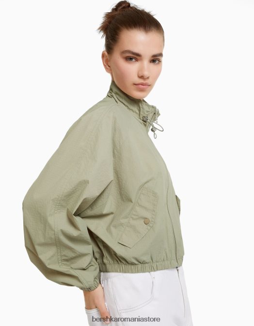 Bershka unisex jachetă texturată decupată din nailon ripstop kaki Z86D4157 îmbrăcăminte