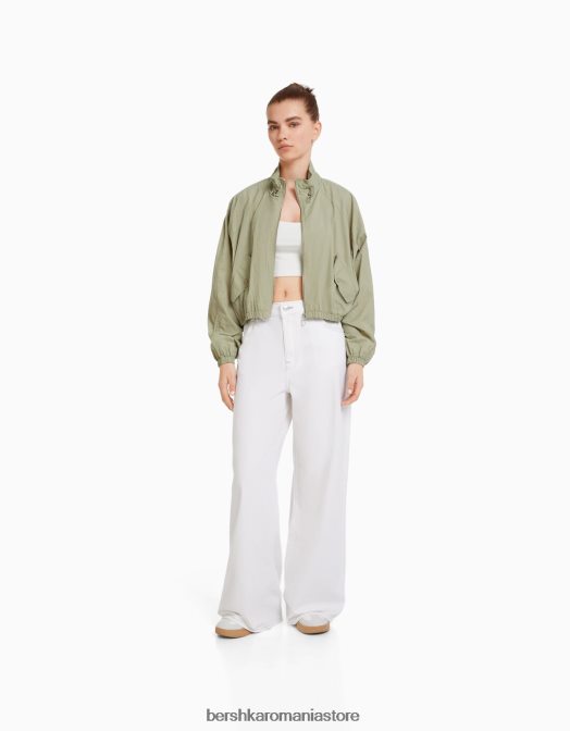 Bershka unisex jachetă texturată decupată din nailon ripstop kaki Z86D4157 îmbrăcăminte
