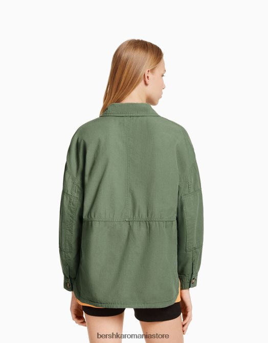 Bershka unisex supracămașă din bumbac cu mânecă lungă și buzunare kaki Z86D4163 îmbrăcăminte