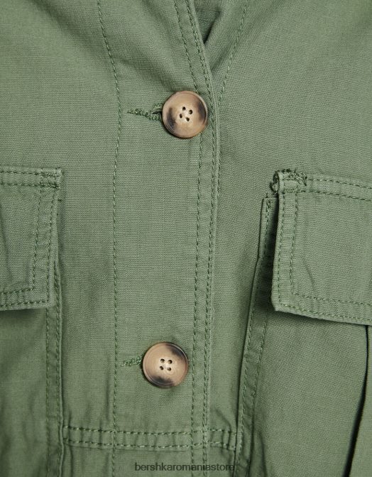 Bershka unisex supracămașă din bumbac cu mânecă lungă și buzunare kaki Z86D4163 îmbrăcăminte