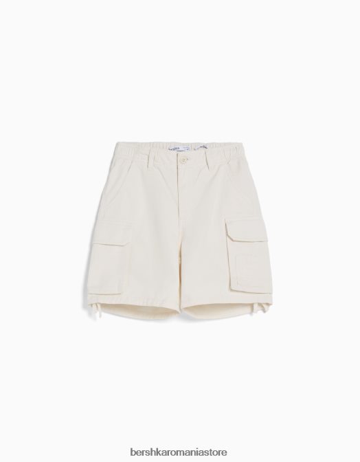 Bershka unisex bermudă cargo din bumbac cu bretele aproape alb Z86D4025 îmbrăcăminte