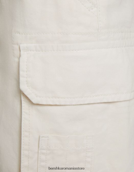 Bershka unisex bermudă cargo din bumbac cu bretele aproape alb Z86D4025 îmbrăcăminte