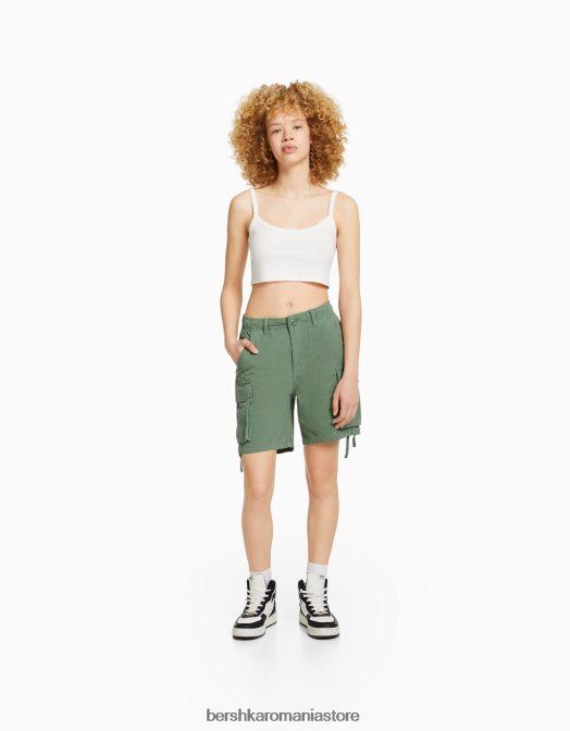 Bershka unisex bermudă cargo din bumbac cu bretele kaki Z86D4024 îmbrăcăminte