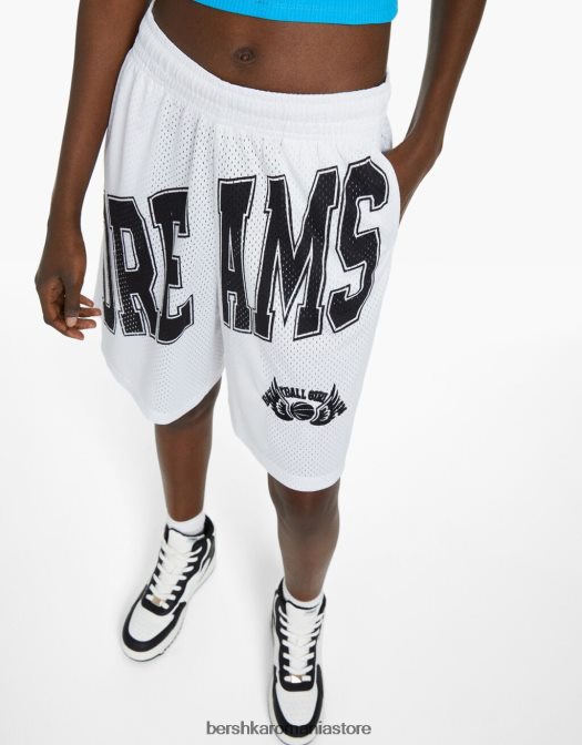 Bershka unisex bermudă din plasă cu imprimeu alb Z86D4004 îmbrăcăminte