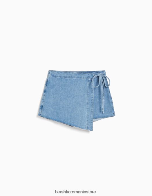 Bershka unisex fusta denim cu nod lateral albastru deschis Z86D4066 îmbrăcăminte