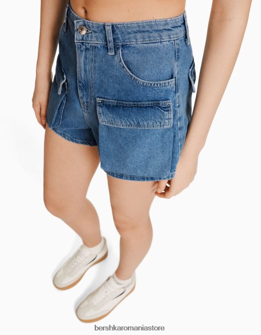 Bershka unisex pantaloni scurți cargo din denim albastru deschis Z86D4006 îmbrăcăminte