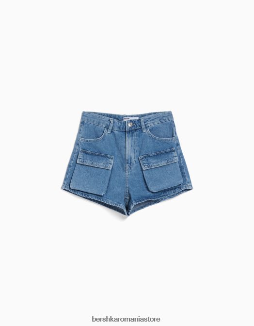 Bershka unisex pantaloni scurți cargo din denim albastru deschis Z86D4006 îmbrăcăminte