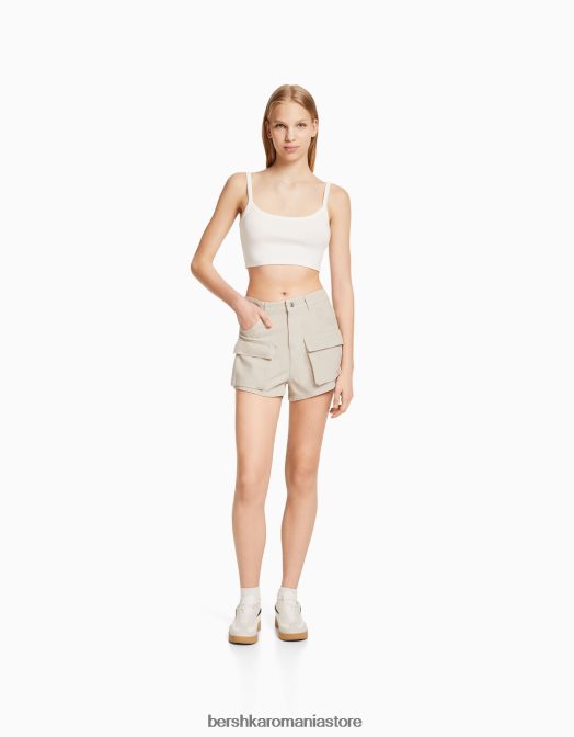 Bershka unisex pantaloni scurți cargo din denim aproape alb Z86D4008 îmbrăcăminte